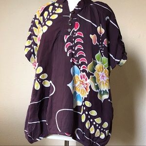 NEW Silk Flower Print Boho Top Purple Multi Sz S